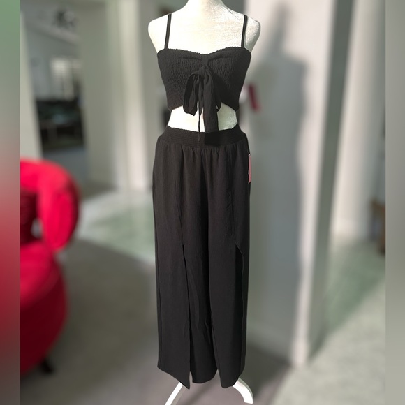 🔺SOLD🔺✨NEW Set✨ Shoedazzle Smocked Wide Leg Pant & Tie Front Crop Top - Large - Picture 11 of 13